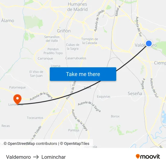 Valdemoro to Lominchar map