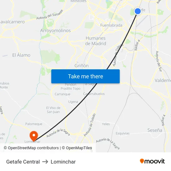 Getafe Central to Lominchar map