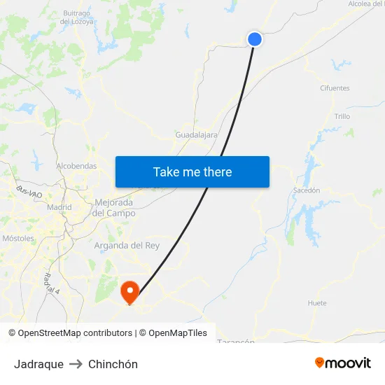 Jadraque to Chinchón map