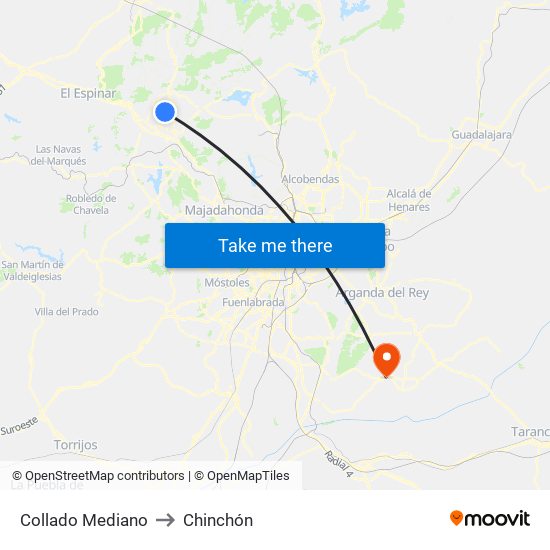 Collado Mediano to Chinchón map