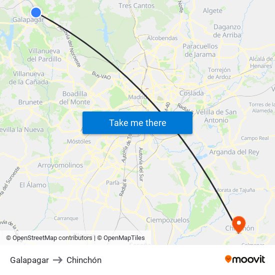 Galapagar to Chinchón map
