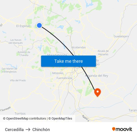 Cercedilla to Chinchón map