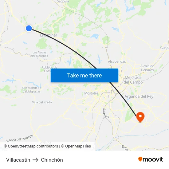 Villacastín to Chinchón map