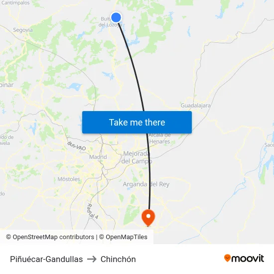 Piñuécar-Gandullas to Chinchón map