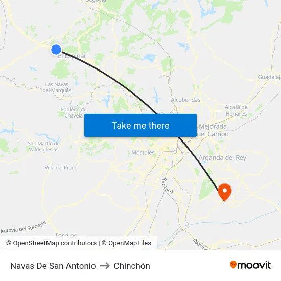 Navas De San Antonio to Chinchón map