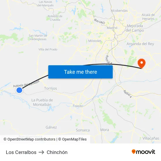 Los Cerralbos to Chinchón map
