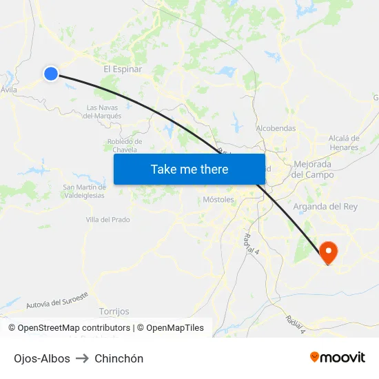 Ojos-Albos to Chinchón map