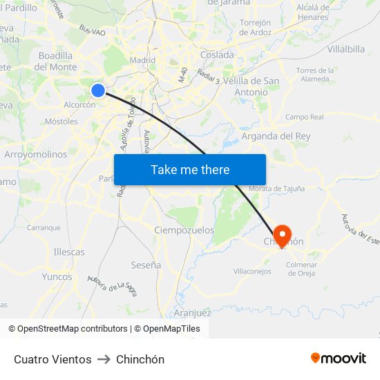 Cuatro Vientos to Chinchón map