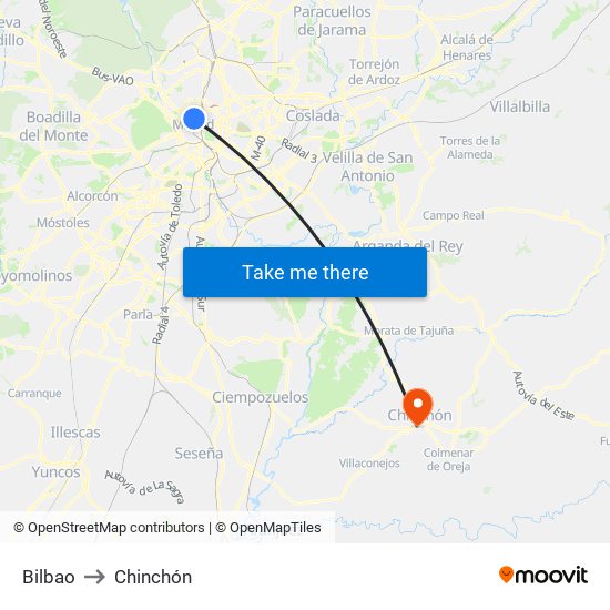 Bilbao to Chinchón map