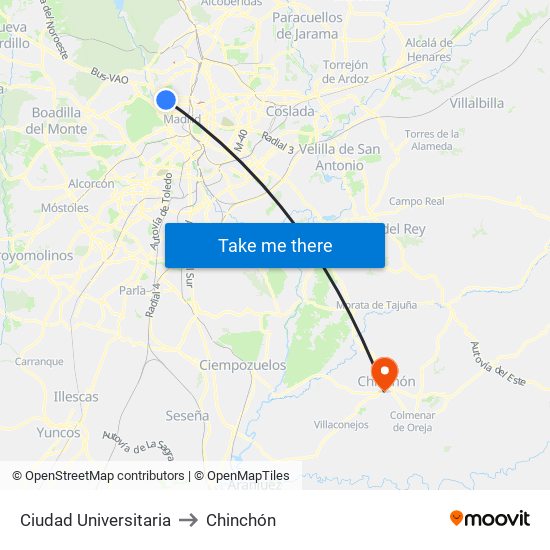 Ciudad Universitaria to Chinchón map