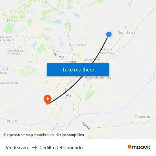 Valdeavero to Cedillo Del Condado map
