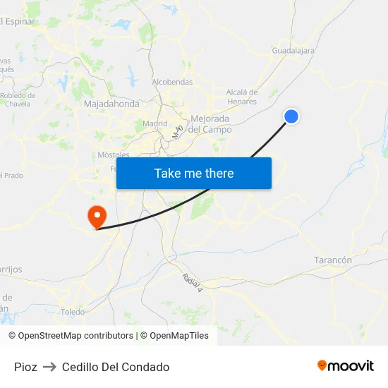 Pioz to Cedillo Del Condado map