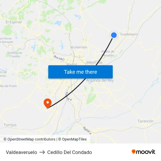 Valdeaveruelo to Cedillo Del Condado map