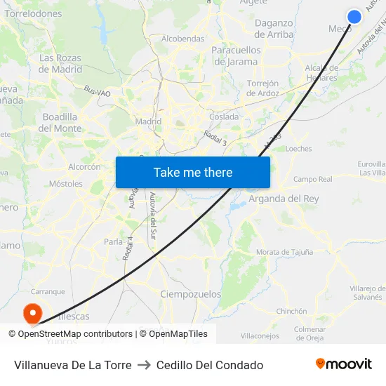 Villanueva De La Torre to Cedillo Del Condado map