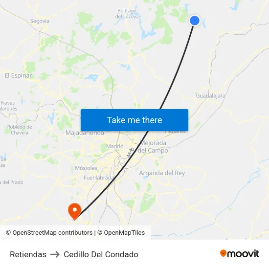 Retiendas to Cedillo Del Condado map