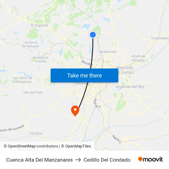 Cuenca Alta Del Manzanares to Cedillo Del Condado map