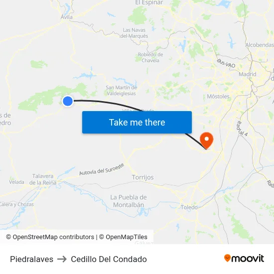 Piedralaves to Cedillo Del Condado map
