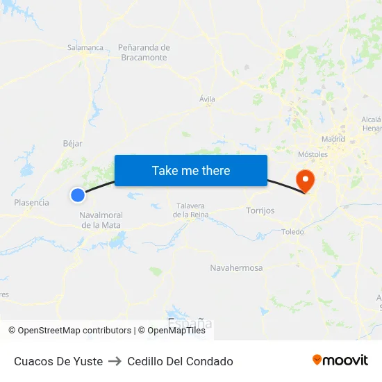 Cuacos De Yuste to Cedillo Del Condado map