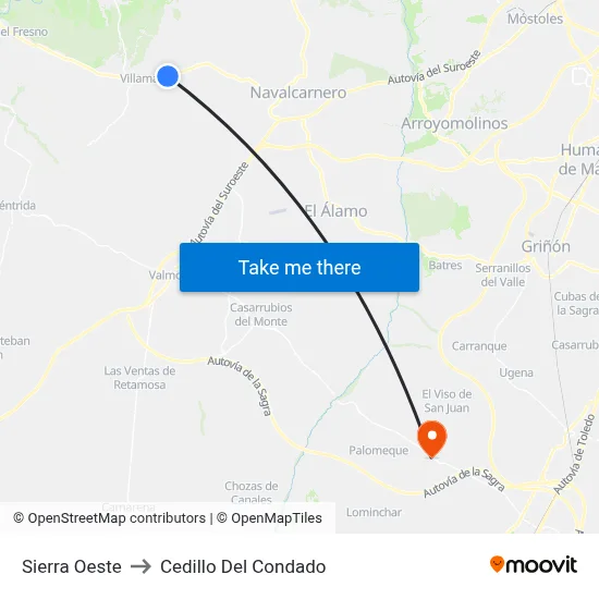Sierra Oeste to Cedillo Del Condado map