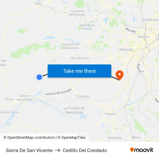 Sierra De San Vicente to Cedillo Del Condado map