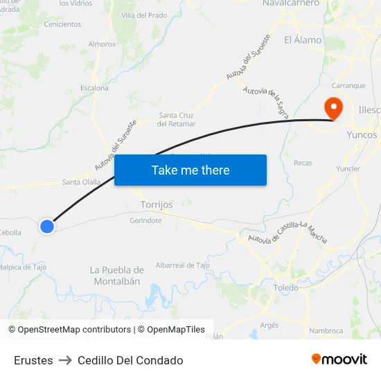 Erustes to Cedillo Del Condado map