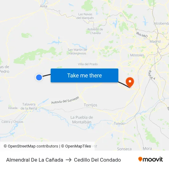 Almendral De La Cañada to Cedillo Del Condado map