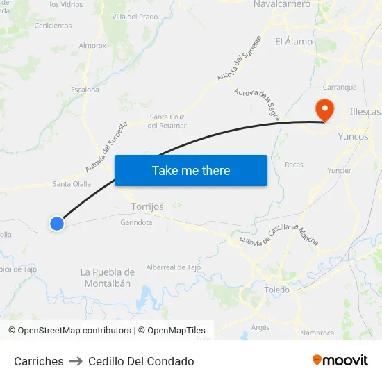 Carriches to Cedillo Del Condado map