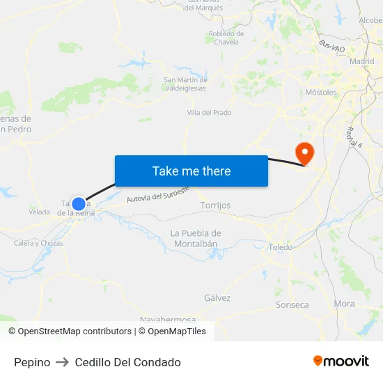 Pepino to Cedillo Del Condado map