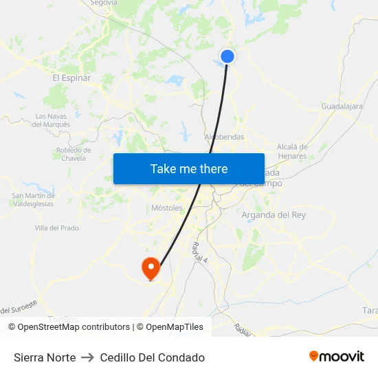Sierra Norte to Cedillo Del Condado map