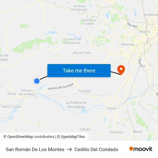 San Román De Los Montes to Cedillo Del Condado map