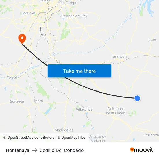 Hontanaya to Cedillo Del Condado map