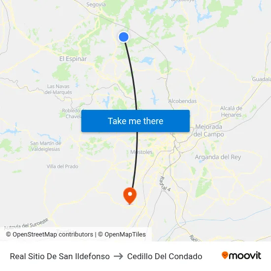 Real Sitio De San Ildefonso to Cedillo Del Condado map