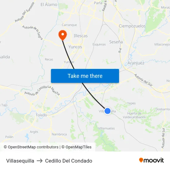 Villasequilla to Cedillo Del Condado map