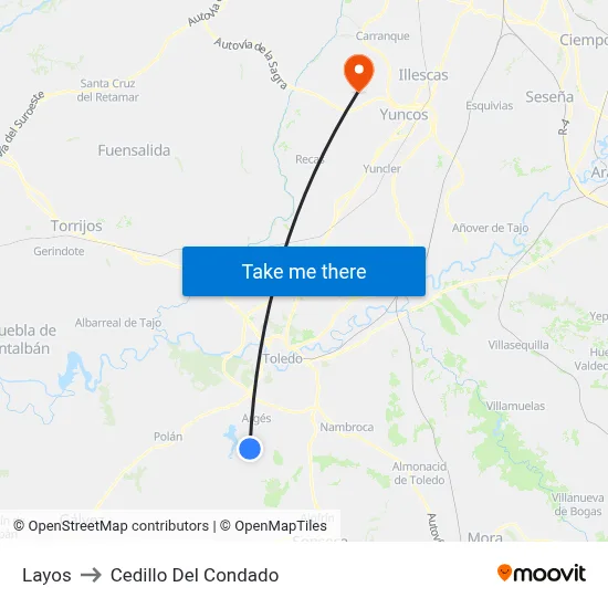 Layos to Cedillo Del Condado map