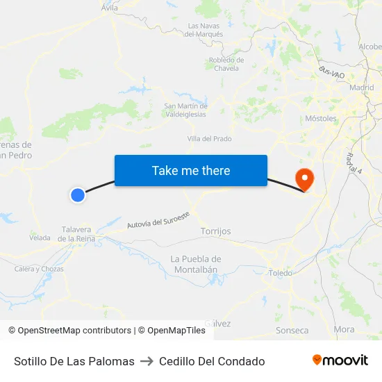 Sotillo De Las Palomas to Cedillo Del Condado map