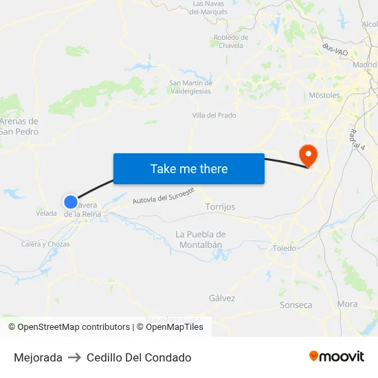 Mejorada to Cedillo Del Condado map