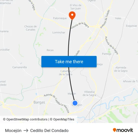 Mocejón to Cedillo Del Condado map