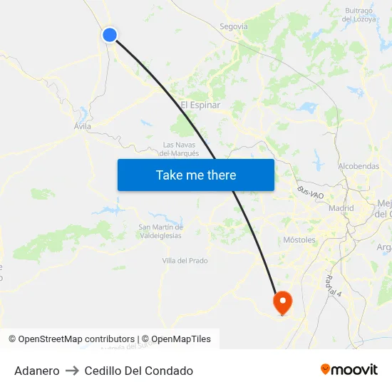 Adanero to Cedillo Del Condado map