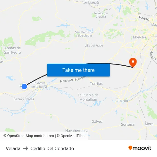 Velada to Cedillo Del Condado map