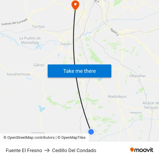 Fuente El Fresno to Cedillo Del Condado map