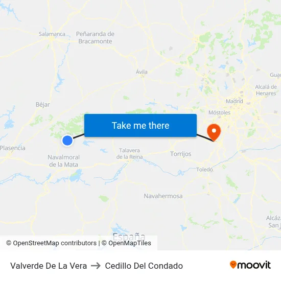 Valverde De La Vera to Cedillo Del Condado map