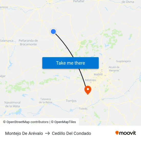 Montejo De Arévalo to Cedillo Del Condado map