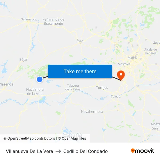 Villanueva De La Vera to Cedillo Del Condado map