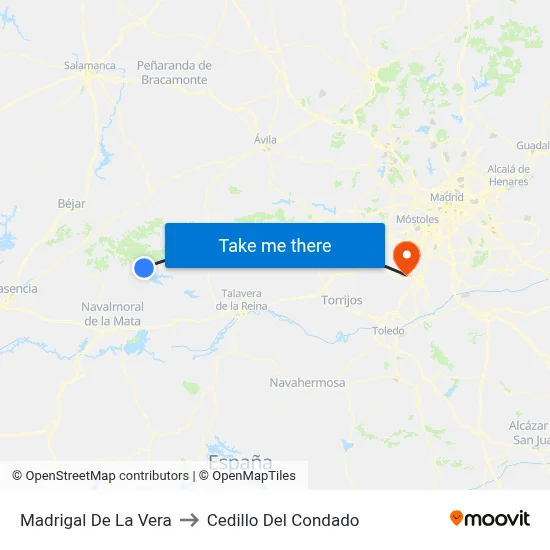 Madrigal De La Vera to Cedillo Del Condado map