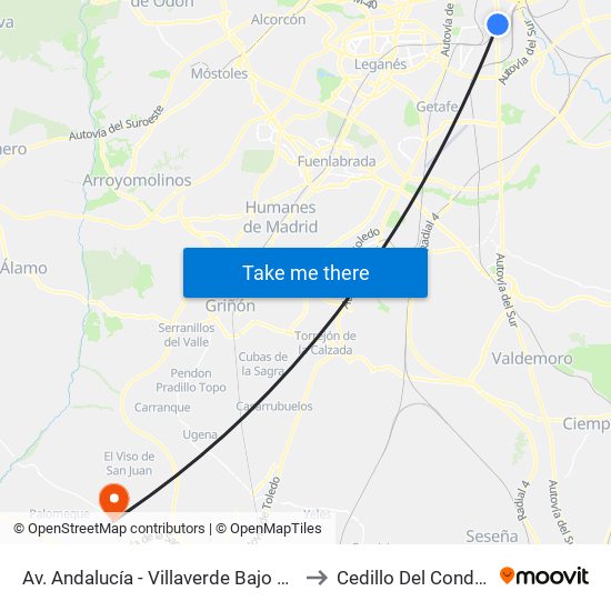 Av. Andalucía - Villaverde Bajo Cruce to Cedillo Del Condado map