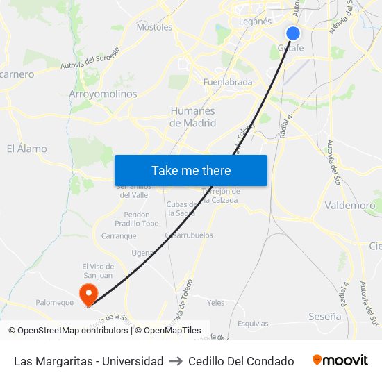 Las Margaritas - Universidad to Cedillo Del Condado map