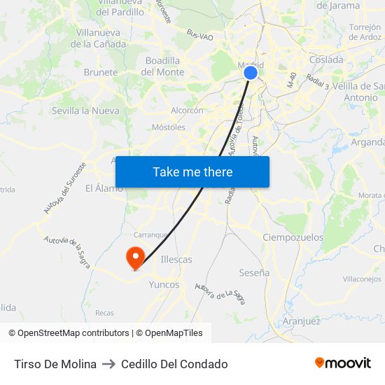 Tirso De Molina to Cedillo Del Condado map