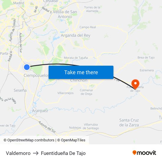 Valdemoro to Fuentidueña De Tajo map