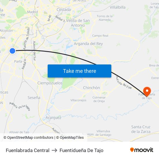 Fuenlabrada Central to Fuentidueña De Tajo map