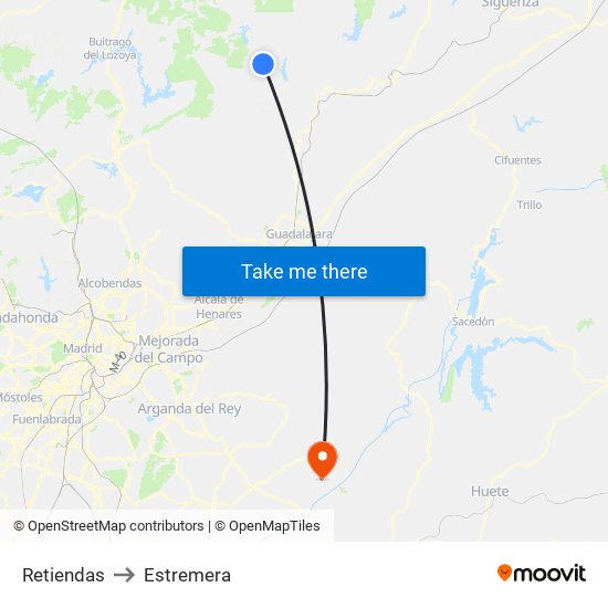 Retiendas to Estremera map